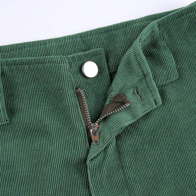 Women Corduroy Straight Pants Baggy Women's High Waist Cargo Trousers Y2K Streetwear Casual Sweatpants Joggers Green Harajuku