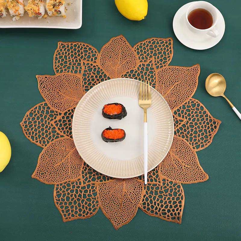 Lotus Pvc Bronzing Hollow Coaster Heat Insulation Non-slip Placemat Table Mat Decorative Mat Western Placemat