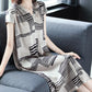 Spring Summer Women's Casual All-match Solid Color Striped Pattern Loose Large Size Short Sleeve Over-the-knee Long Skirt