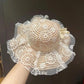Girl Cute Bow Lace Sun Hat Summer Outdoor Sunscreen Hat for Kids Girls Big Brim Fisherman Hat Beach Anti-UV Protective Cool Hat