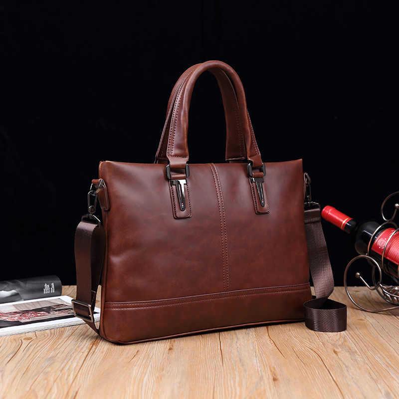 Business Briefcase Men Fashion Multi-pocket PU Leather Zipper Waterproof Handbag Travel Computer Bag
