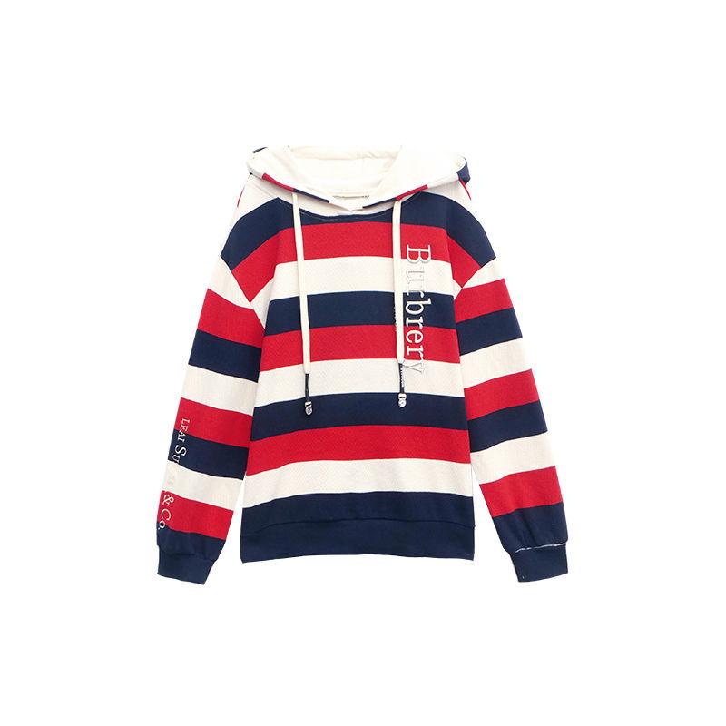Cotton Striped Hooded Sweater Fashion Loose Long-sleeved Jacket Spring and Autumn All-match Top