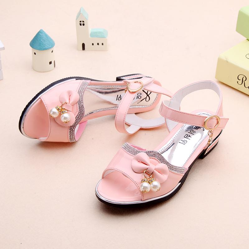 Girls' Sandals Summer Korean Version   High-heeled Children's Beach Shoes  Big children  Little Girls Soft-soled Princess Shoes