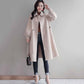 Womens' Winter Wool Long Coat with Woolen Coat Side Pocke Lantern Sleeve Long Jacket Trench Coat