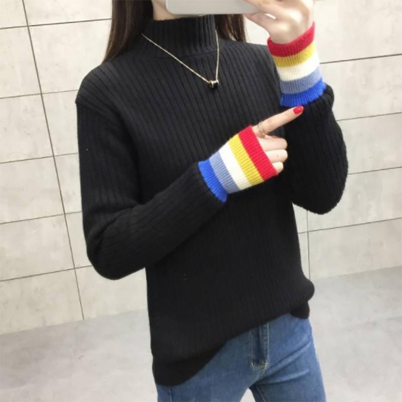 Plus Velvet Thickened Half-high Collar Long-sleeved Slim Pullover Sweater Shirt Women
