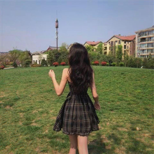 Female Summer Retro Platycodon Grandiflorum Soft High Waist French Elegant Waist Slim Suspender Dress