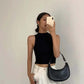 Y2k American Vest Suspenders Women's Sleeveless Slim Fit Crop Top Sexy Slight Stand Collar Shorts Top Steetwear Outerwear Bottoming Shirt Solid Color
