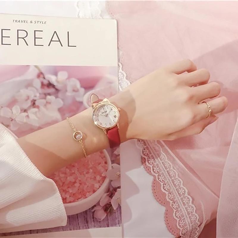 Cute Girl Watch with Gift Box Student Simple College Style Watch  Transfer Beads Bracele Birthday Gift Waterproof Quartz Watch