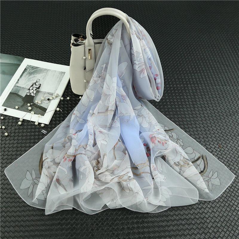 Printed Chiffon Silk Scarf Women 90*180cm Oversized Sunscreen Holiday Seaside Beach Shawl