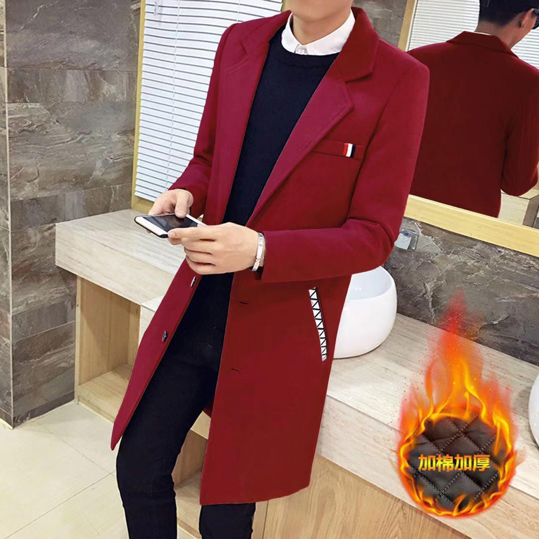 Winter Wool Jacket Men's Wool Coat Casual Slim Woolen Coat Men's Long Cotton Collar Trench Coat