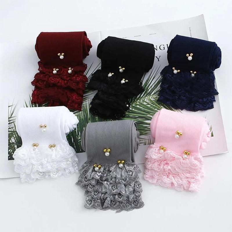 Girls' Leggings Spring and Autumn Thin Sectio Little Girl Trousers Lace Trousers Nine-point Trousers Small Feet Trousers Outer Wear