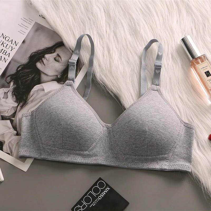 Schoolgirls Pure Cotton No Steel Ring Thin Bra Gathers and Shapes The Top Support Solid Color Glossy Cotton Comfortable Soft Bra