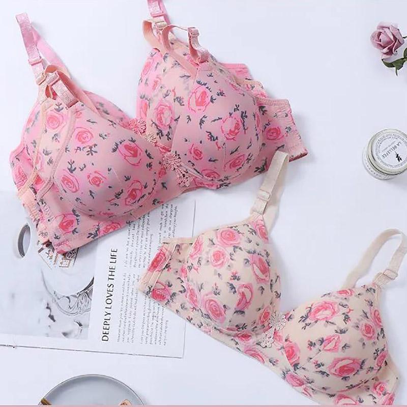 Sexy Light Surface Large Size No Steel Ring Rose Comfortable Skin-friendly Breathable Gather Bra To Collect Breast Bra