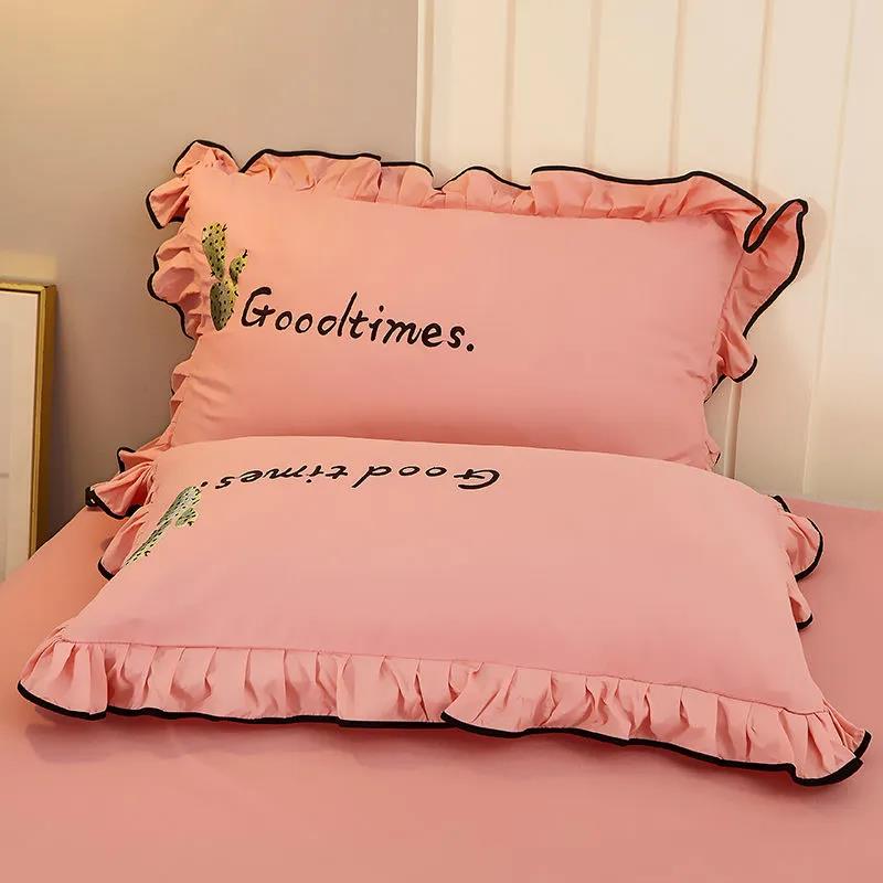 Letter Embroidery Pillowcases A Pair of Pillowcases Large 48x74cm Student Dormitory Single Double Bed Supplies