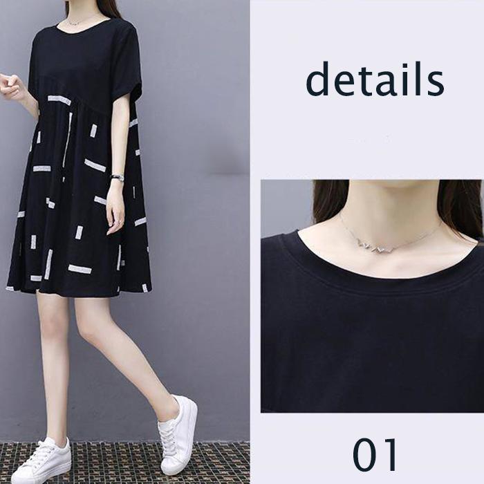 Large Size M-XXXXL Summer Polyester Short-sleeved Knee-length A-line Dress