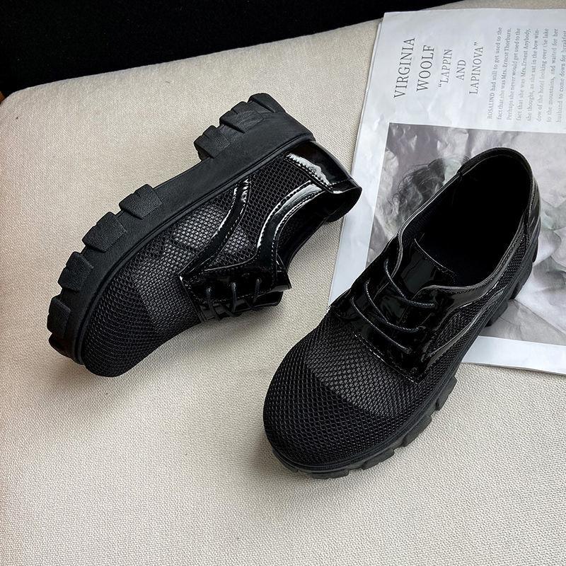 Hollow Mesh Single Shoes Women's Platform Platform Shoes  Thick Heels Korean Style Breathable Summer Casual Work Women's Shoes