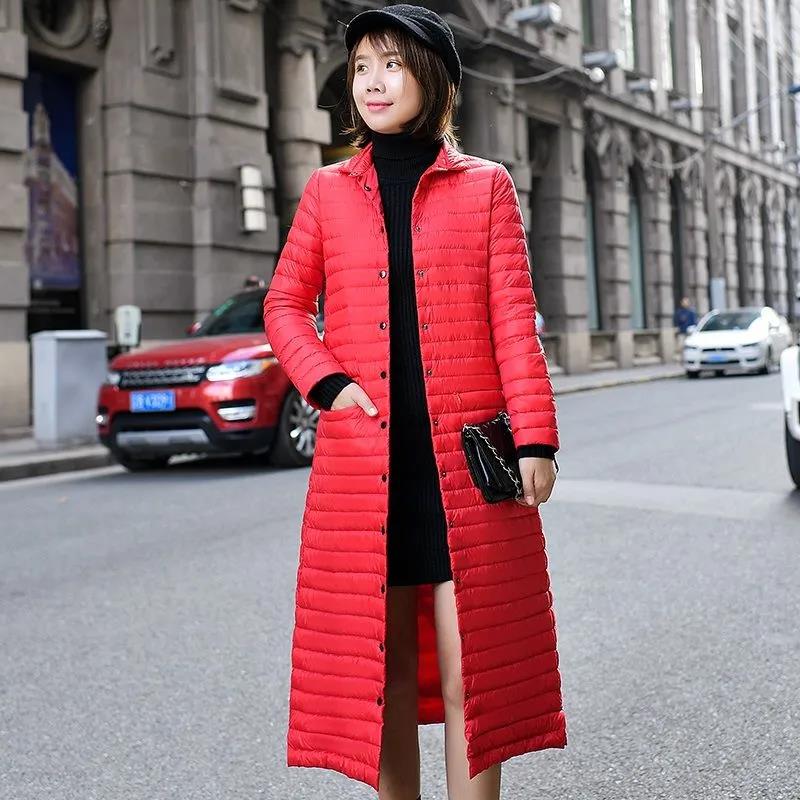 Long Down Jacket Women's Winter Lightweight Over-the-knee Korean Slim Slimming Stand-up Collar Super Lightweight Jacket