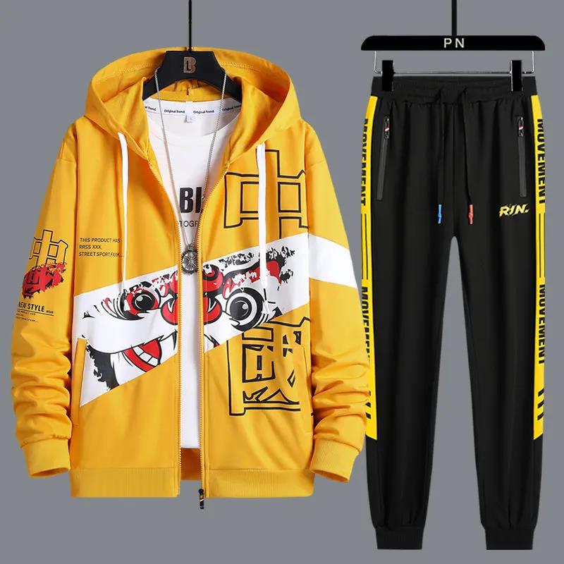 Spring Men Sweater Suit Sports Suit Hooded Pullover Campus Student Sportswear Casual Loose Clothing for Youth