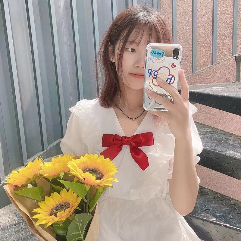 Women's Summer Dress Short Sleeve Sweet and Cute Bow Dress Summer Student White Chiffon Skirt Daily Wear Office Dating Party