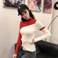 Color Matching Knitted Bottoming Shirt Slim Long-sleeved Sweater Women's Tight Tops