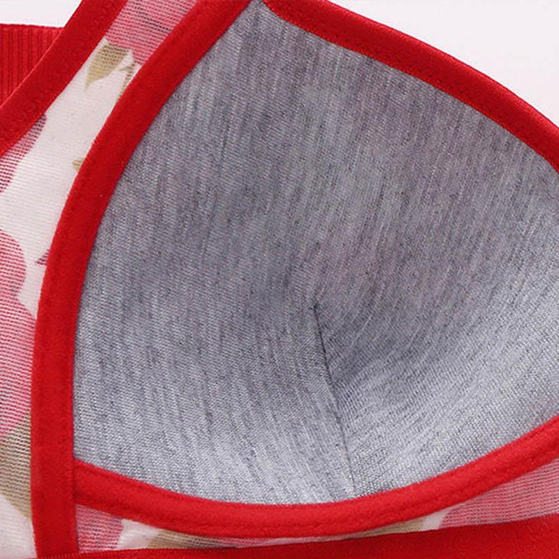 Ladies Anti-mite Antibacterial Rose Pattern Large Size Anti-sagging Breast No Steel Ring Gathering Thin Soft Breathable Shaping Adjustment Bra