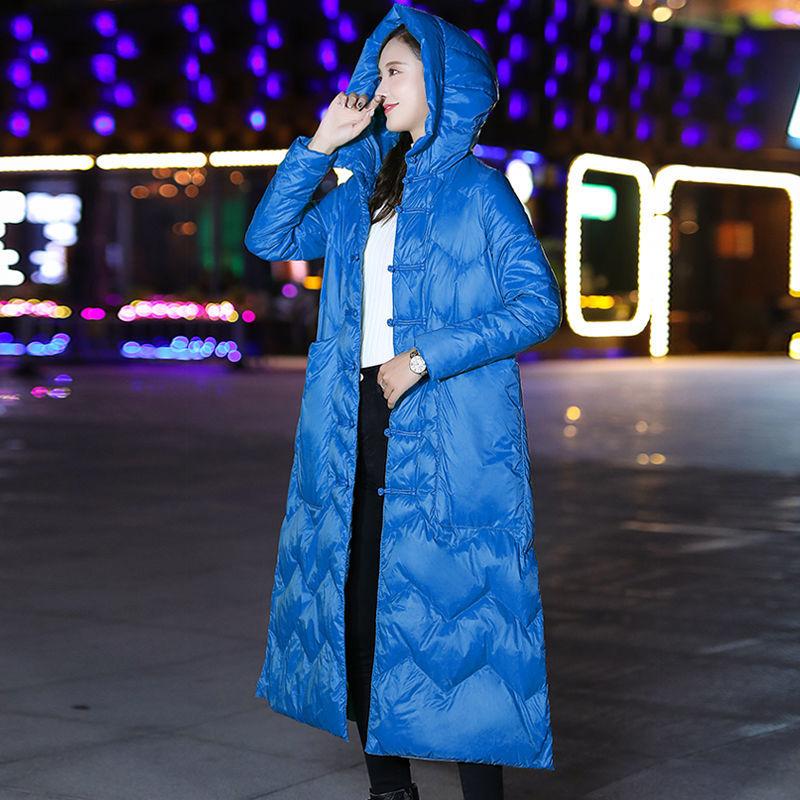 Winter White Goose Down Jacket Women's Lengthened Over-knee Loose and Comfortable Warm Disc Button Coat