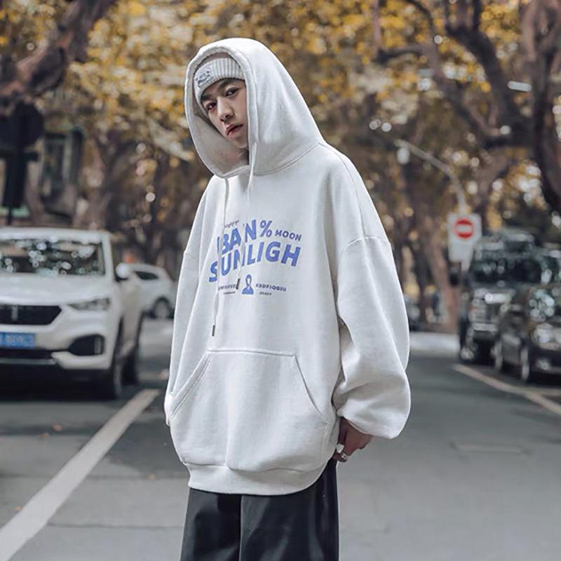 Spring Sweater Men's Plus Velvet Hooded Top Tide Brand Trend All-match Spring and Autumn Models