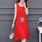 Chiffon XL-XXXXXL Plus Size Summer Chinese Style Dress Knee-length Solid Printed Over-the-knee Vest Skirt