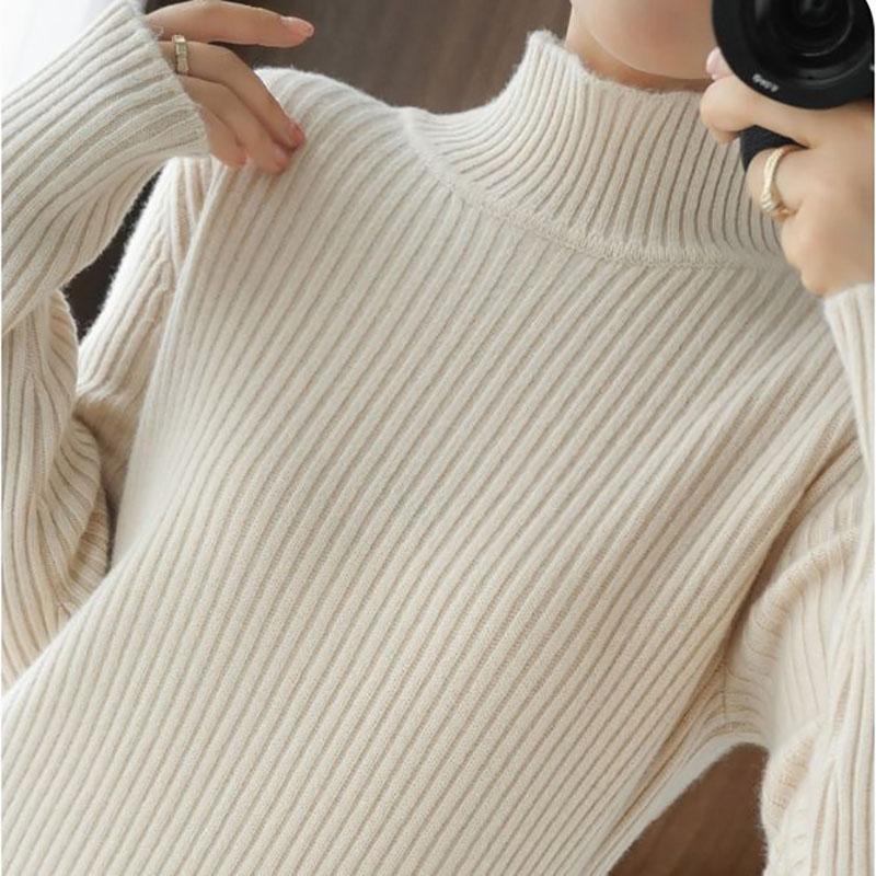 Sweater Dress Women's Half Turtleneck Pullover Knitwear Mid-length Over The Knee Loose Top Trending Sweater Dress Autumn Winter