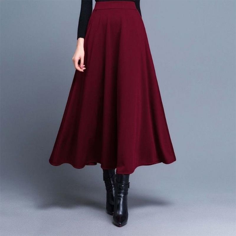 Skirts Mid-length Large Swing A-line Skirts Spring and Autumn Large Size All-match High Belt Pocket Dancing Skirts
