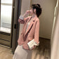 Korean Version   Pink Small Suit Jacket Women's Double-breasted Loose Casual Suit Spring  Autumn
