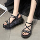 Muffin Thick Bottom Casual Sandals Summer Flowers Flat Heightened Roman Shoes Ladies Sweet Temperament Sandals A Pedal