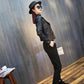 Short Women's Leather Jacket Autumn and Winter Large Size Washed Ladies Pu Leather Jacket Motorcycle Leather Jacket