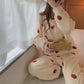 Women's Autumn Winter Coral Fleece Pajamas Set Cute Strawberry Printing Plus Velvet Thickening Loose Casual Homewear Suit Long Sleeves Soft Loungewear