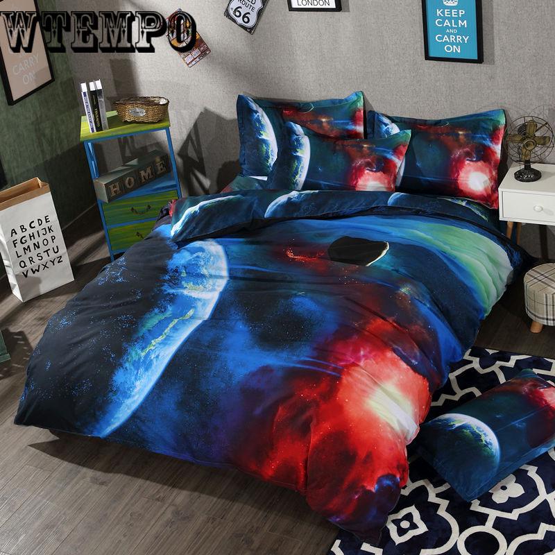 3D Bedding Sets Universe Outer Space Blue Galaxy Quilt Duvet Cover Bed Sheet Sell Pillowcase