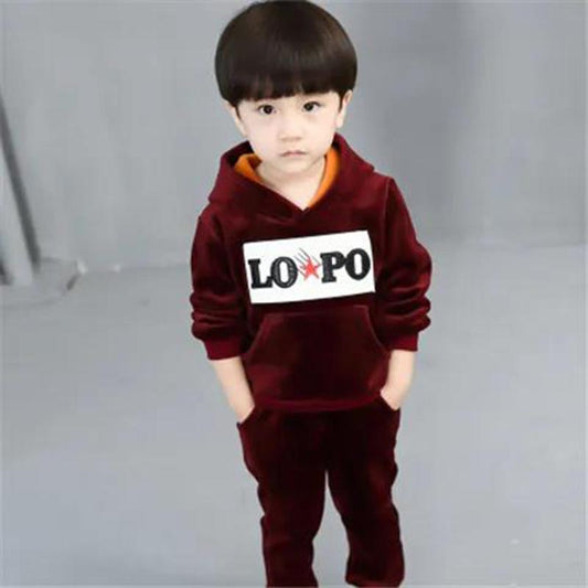 Children's Gold Velvet Suit Autumn and Winter Baby Double-sided Fleece Boys Plus Fleece Sweater Children's Clothing Plus Fleece Thickening Suit