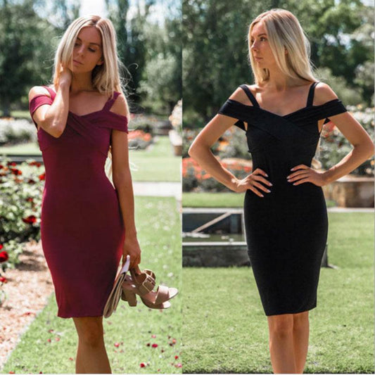 Spring and Summer Strapless Dress Elegant Party Off-shoulder Strap Dress Slim Midi Bag Hip Dress