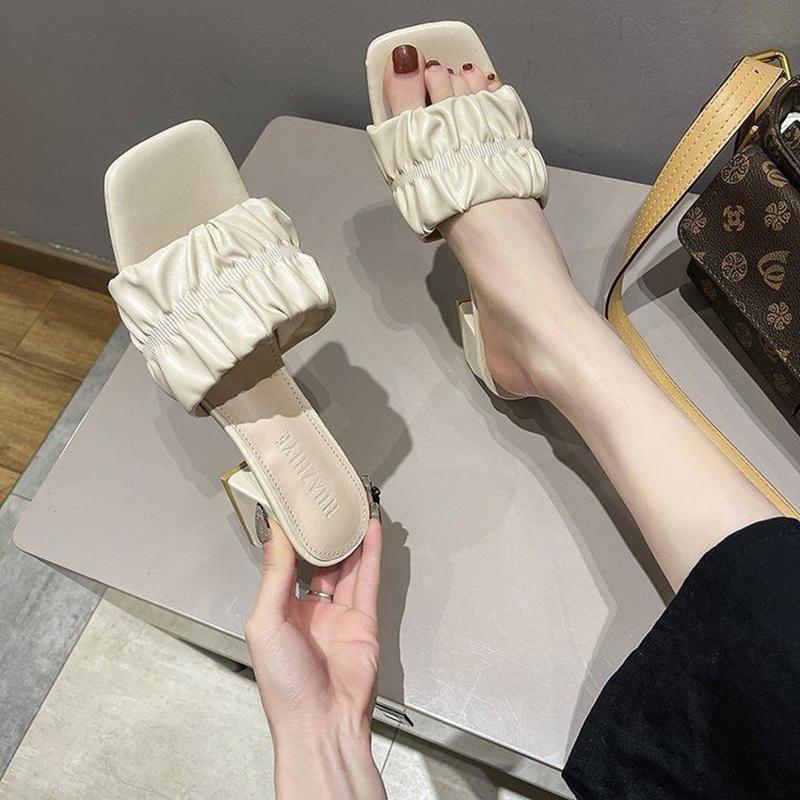 Sandals and Slippers Women's Summer Wear Fashion Semi-slippers Stiletto White High Heels Design Niche