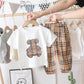 Children's Summer Suits Boys and Girls Cartoon Short-sleeved Thin Khaki Pants Breathable and Comfortable Baby Skin-friendly Two-piece
