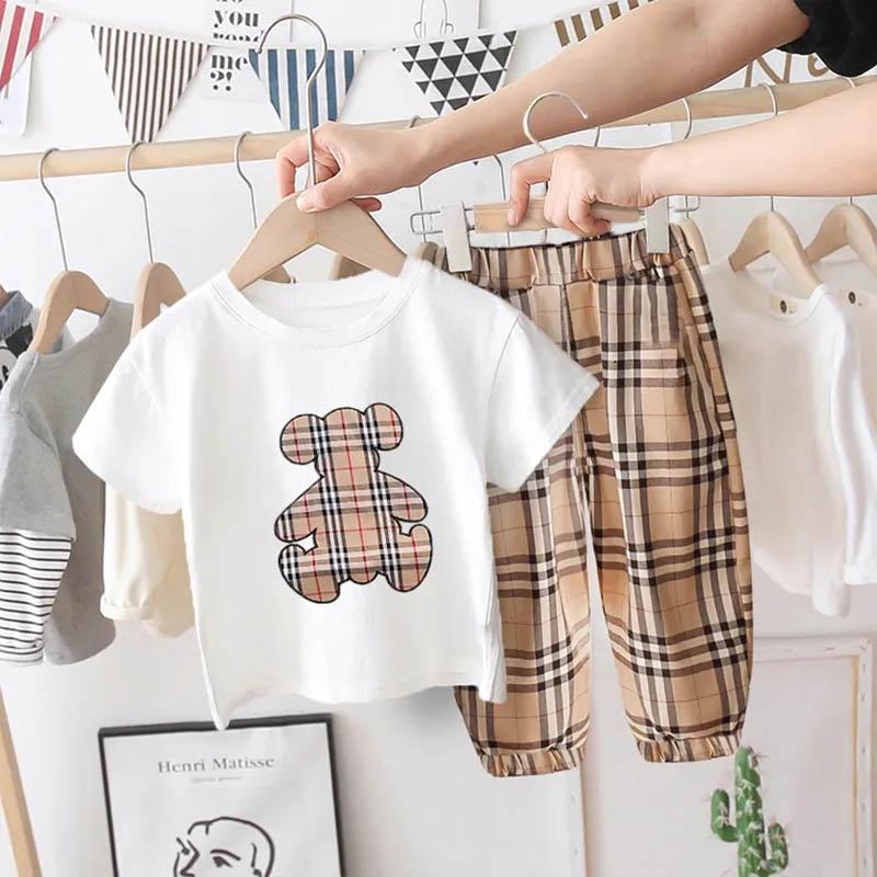 Children's Summer Suits Boys and Girls Cartoon Short-sleeved Thin Khaki Pants Breathable and Comfortable Baby Skin-friendly Two-piece