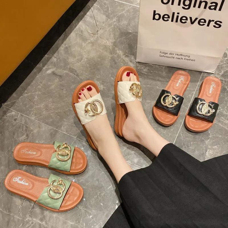 Summer Flat Slippers Women's Solid Color Outer Wear Soft Bottom Non-slip Slippers