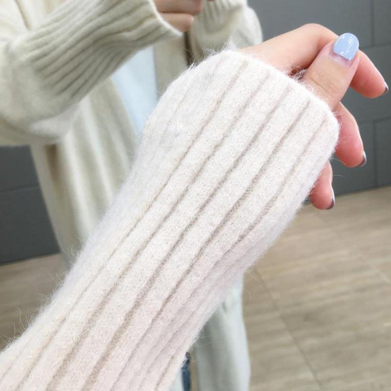 Spring and Autumn Casual Thick Sweater Mid-length Knitted Cardigan Jacket Pure Color Simple Female Top