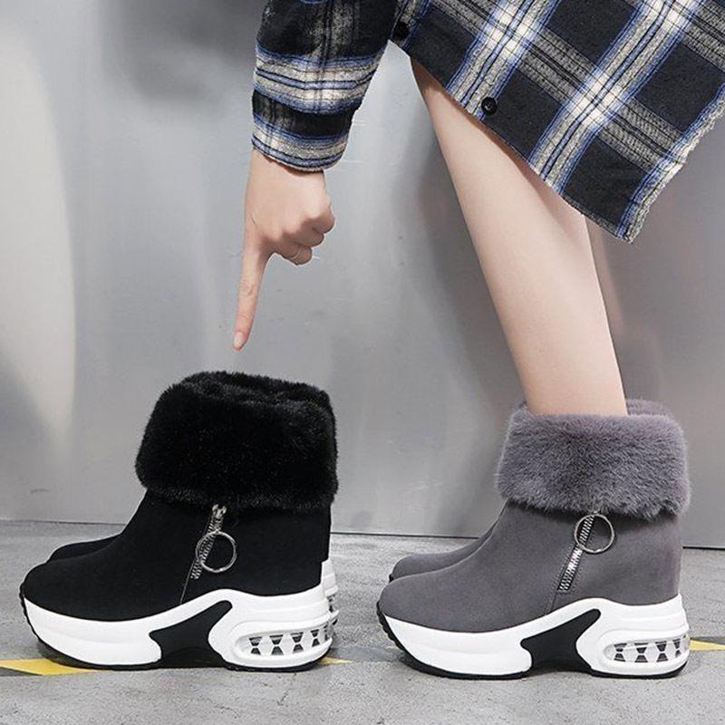 Winter Thick-soled Inner Heightening Real Rabbit Fur Non-slip Plus Velvet Warmth Women Inner Heightening Short Boots Martin Boots