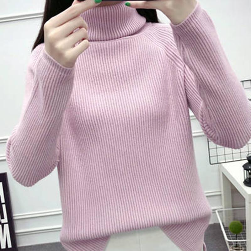 Pofulove Turtleneck Bottoming Shirt Women Winter Pullover Loose Sweater Thick Long-sleeved Bottoming