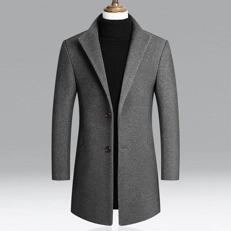 Men's Autumn and Winter Jacket 2021 New Plus Velvet Thick Wool Coat Mid-length Warm Casual Windbreaker