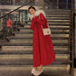 Red Cotton-padded Jacket Women's Winter Loose Waist Cotton-padded Jacket Long Over The Knee Overcoming Coat