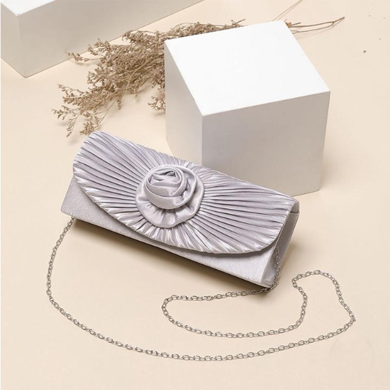 Ladies Elegance Luxury Clutch Bag Shoulder Bag Pleated Satin Wedding Evening Banquet