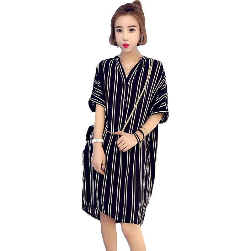 Summer Striped Shirt Dress Women Fashion Casual Lapel Short Sleeve Pocket Irregular Striped Short Dress Women