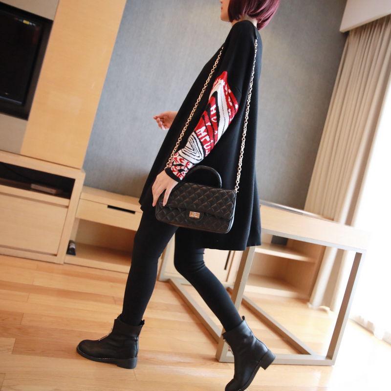 Vintage Printed Knitted Sweater Women Loose Bottoming Sweater Autumn and Winter Asymmetric Pullover Sweater