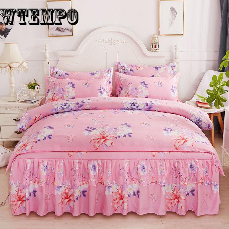 Lace Bed Skirt set Pillowcase Bedding Bed Sheet Mattress cover Girls Bedspread King Queen
